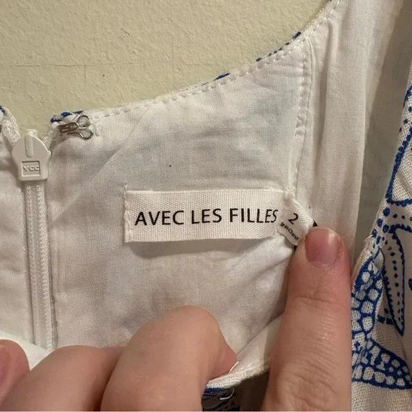 NWT Avec Les Filles Linen Blend Fit Flare Nautical Starfish Anchor Dress Size 2 - Picture 9 of 10